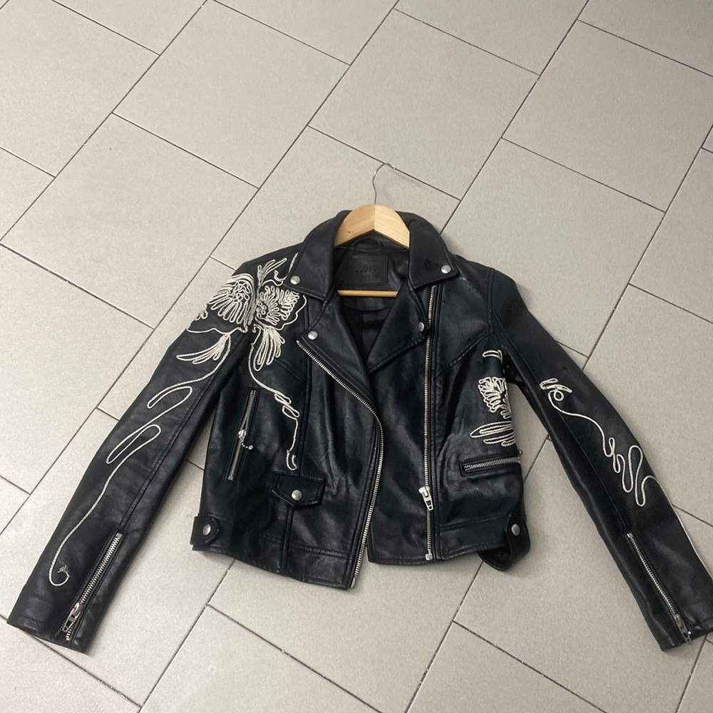 Blank nyc leather jacket with embroidery